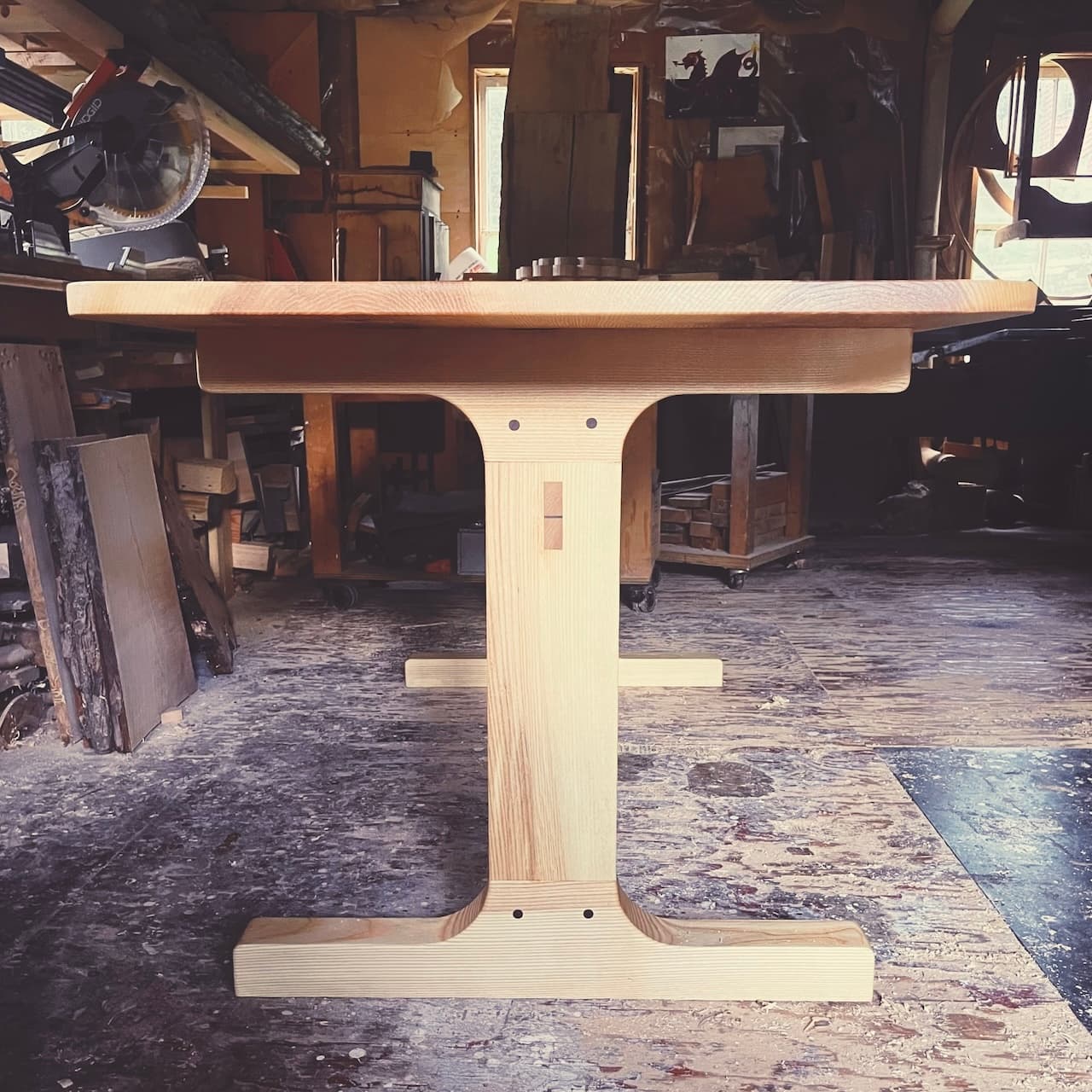 a table in the workshop